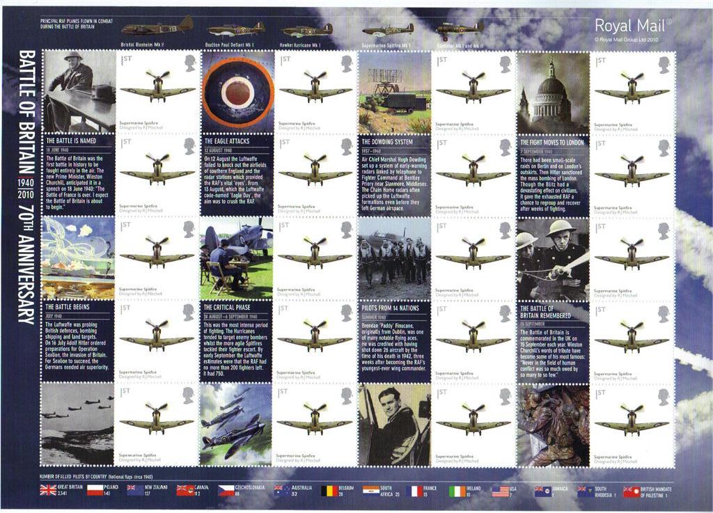 2010 GB - LS74 - "Battle of Britain" (Spitfire) Smiler Sheet MNH